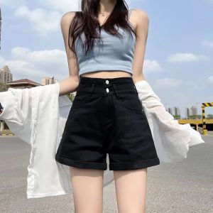 Double-Buckled Straight-Leg Short Jeans Womens Spring/Summer Loose Cuffed Wide-Leg Denim Shorts Trendy Y2K Mini Skirt Cuteore