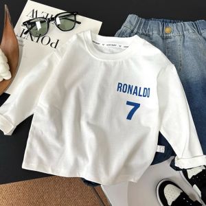 Loose Long Sleeve Base Shirt for Kids Baby Fashionable Versatile Spring Autumn New Style Boys T-Shirt Top Cotton Polyester Blend