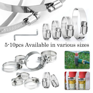 5-10pcs Stainlesss Steel Hose Clamp Worm Drive Assortment Kit 8-152mm for Automotive Fuel Pipe Hose Clamping