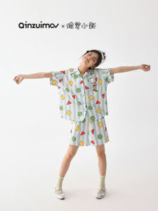 Kiss Cat Spring Summer Cartoon Modal Cotton Short Sleeve Womens Pajamas Set Home Clothes Striped Print Breathable Comfortable