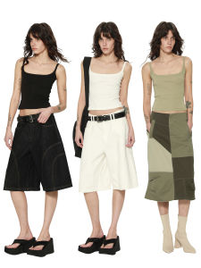 Retro Mini Strap Top Womens Slim Fit Vest Hidden Underarm Outerwear Versatile Inner Match Cotton Polyester Blend Short Length