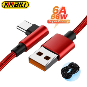 NNBILI 6A USB C Cable 90 Degree For OPPO 66W Fast Charging Data Cord For Honor Huawei Oneplus Realme Nylon Micro USB Charge Wire