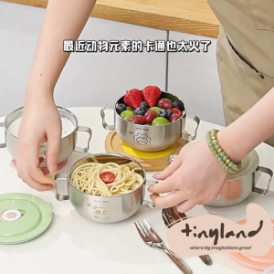 Stainless Steel Bowl with Handle Baby Bowls with Non-Slip Silicone Suction Cup