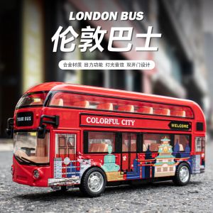 1: 50 open-air London Tram bus BusesSightseeing  Double Decker Bus bus toy openable school bus police car Kids Toys Kids Gift boys Hobbies Birthday surprise collection Diecast Car model