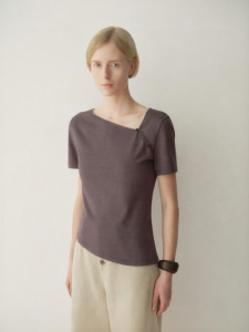 INSIS FEMME | Cotton and Wool Literary Chinese Style Slant Collar Crew Shoulder T-Shirt