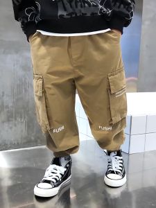 Korean Version Of 7-15 Year Old Boys Cargo Pants Soft And Comfortable Cargo Pants Elastic Waistband With Two Large Pockets For Foot Binding Comfort Pants