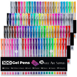 100 Colors Gel Pen Set Glitter PenGlitterNeon Colored Ballpoint Pens for Adult Coloring Book Doodle DIY Greeting Card Painting