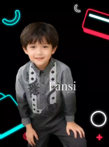 HABLON KIDS Barong Monochromatic Black Organza Formal Attire Random Computerized Embroidery Buwan ng Wika Costume School