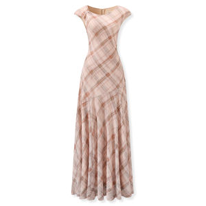 Summer Elastic French Irregular Pink and Caramel Checked Knit Dress