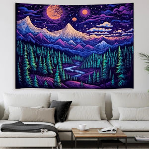 VIKAMA Neon Secret Realm Forest Tapestry Bohemian Starry Sky Background Cloth Living Room Dormitory Decoration Room Decoration