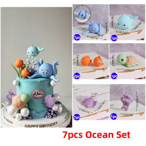 Ocean Cake Decoration Octopus Turtles Whales Poofish Manta Rays for Kids Happy Birthday Party Cake Topper Baby Shower Gifts
