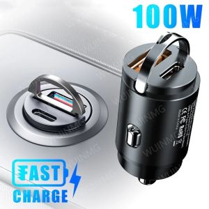 100W Car USB Charger Super Charge USB-A USB-C Cigarette Lighter Adapter Hidden Phone Charger for iPhone Huawei Samsung