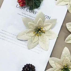 8/15Pcs 14cm Christmas Artificial Flower Poinsettia DIY Wreath Xmas Tree Ornaments Floral Wedding Party Home Decoration Navidad