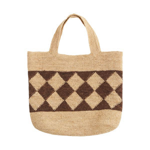 Atlantic Beach | Shoulder & Hand Carry Woven Straw Bag Diamond Grid