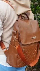 HANAMI Tas Ransel Wanita Cokelat Belvina TA1031B7 Kulit Premium Branded Backpack Sekolah Kantor Baru