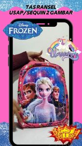 MAKKO Tas Ransel Anak Perempuan Sekolah TK/SD Sequin Usap 2 Gambar Berubah Karakter FROZEN - UNICORN