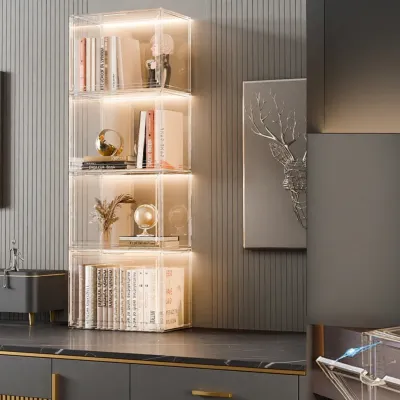 Modern Simple Acrylic Bookcase Display Cabinet Transparent Dustproof Narrow Cabinet Living Room Floor Standing Storage Rack