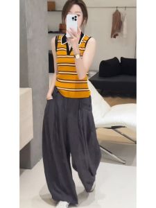YUEZHONGWEI | College Yellow Stripe Collar Design Vest Slim