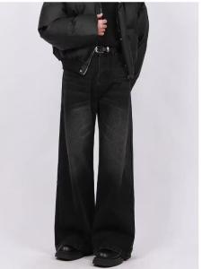 Retro American High Street Mens Casual Pants Drapey Loose Wide Leg Denim Long Trousers Straight Cut Loose Fit Jeans