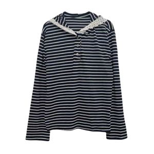 YUEZHONGWEI | Color Block Striped Lace Splicing Long Sleeve T-Shirt Women Early Autumn Korean Style Loose Slimming Design Casual Top