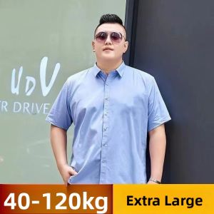 plus Size Summer Thin Short Sleeve Mens Shirt Loose Casual Half Sleeve Trendy Fat Mens 8XL Fatty Boy Slim Fit Square Collar