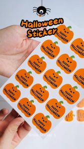 SmileSticker สติ๊กเกอร์ฮาโลวีน Halloween ไดคัทรูปฟักทองน่ารัก ขนาด 3.8x3.3 cm จำนวน 60 ดวง กันน้ำ