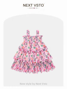 Herberly Princess Dress for Girls Floral Print Summer Casual Cotton Blend Strap Dress Little Girls Fashionable Dress