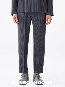 Casual Loose Straight Leg Mens Pants High Waist Pleated Polyester Blend Fiber All Season Basic Color Trendy JF135