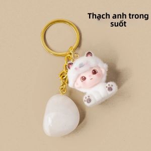 1PC Hoạt Hình Dễ Thương Động Vật Búp Bê Móc Khóa Tự Nhiên Giảm Chấn Đá Pha Lê Túi Nữ Mặt Dây Chuyền Chìa Khóa Xe Ô Tô Phụ Kiện Quà Tặng