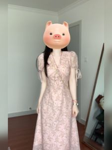 Xzy/Xin Zhengyan Plus Size Ladies French Sweet V-neck Floral Dress Womens Summer Slim Looking Lace Patchwork Tea Break Dress