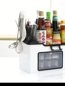 Bekas Rempah Kitchen Six Grid Condiments Rack Seasoning Rack Organizer Sauce Rack With Spoons With Cover