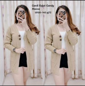 Long cardigan rajut wanita kancing kantong impor ascandy