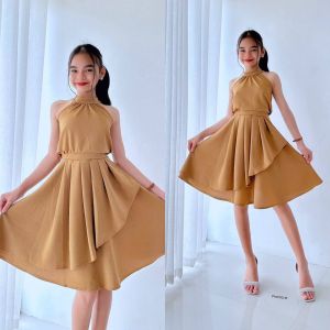 Kids Girls Halter High Low Dress Elegant Party Dress Casual Birthday Outfit (7-10 yrs old)