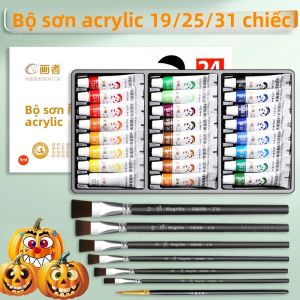 Bộ Sơn Acrylic Chuyên Nghiệp 24/18/12 Màu - 5ml/0.18oz Kèm Cọ Sơn Dành Cho Nghệ Sĩ Người Mới Bắt Đầu Tranh Trên Đá Vải - Bộ 19/25/31 Món