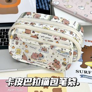 High Capacity Student Pen Bag Japanese Style Ins Capybara New Pain Package Stationery Storage Bag with Window Large Capacity
