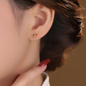ต่างหูเงินแท้ S999 ลายเมฆดีใจ ต่างหูเงินแท้สำหรับผู้หญิง เครื่องประดับสีแดงสำหรับปีใหม่ 2025 ต่างหูเงินแท้สำหรับฟอกฟังก์ชัน
