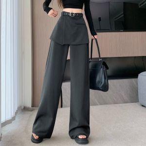High Waist Suit Style Wide Leg Pants Womens Fashion Drapey Floor-Length Trousers Autumn New Straight Cut Versatile Fashion