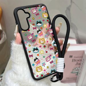 Cute Cat Puppy Phone Case For Samsung A57 A37 A17 A07 A56 A16 A55 A36 A26 A06 S26 S25 Ultra S24 FE S23 Lanyard Matte Clear Cover