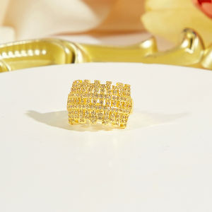 Sequito Phụ Nữ Sang Trọng trang sức ngón tay Micro Pave Nhỏ Zircon AAA Hollow Vàng nhẫn có thể điều chỉnh Cho Prom Đảng Sr162