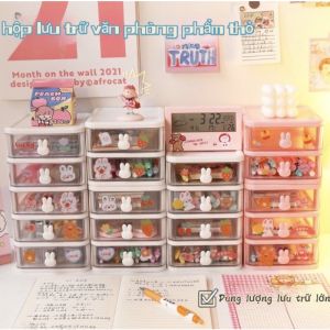 Hộp đựng đồ phụ kiện để bàn 5 tầng mini có ngăn kéo tai thỏ dễ thương kệ nhựa để đồ