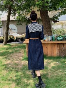 ชุดเดรสยีนส์แขนยาวสไตล์ฮ่องกงหวานและเผ็ดร้อนสำหรับผู้หญิง 2025 ฤดูใบไม้ผลิและฤดูใบไม้ร่วง ชุดเดรสแขนยาวสไตล์เกาหลีหลวมๆ ดีไซน์กระชับสัดส่วน ชุดเดรสคอโปโล