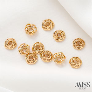 14K Gold-Plated Rose Flower DIY round Bead Accessories Handmade Bracelet Necklace Jewelry Making Loose Beads Material