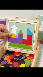 NIKO 160PCS Magnetic Geometric Tangram Set Early Educational Jigsaw Puzzle Wooden Toys Montessori Toys For Kids Boys Girls Gifts