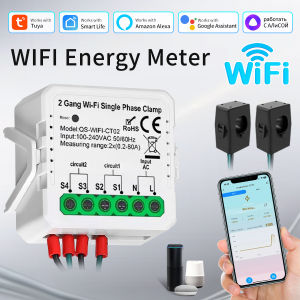 Tuya WiFi Digital Smart Energy Meter 100-240V 80A Current Transformer Clamp Solar PV System Power Production Consumption Monitor