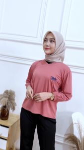 Baju Wanita Lengan Panjang Kaos Croptop T-Shirt Blouse Balon Bordiran Katun Spandek Rayon Premium