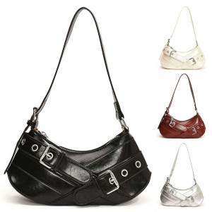 Casual Womens PU Crossbody Bag with Retro Y2K Design Solid Color Hobo Bag for Street Style