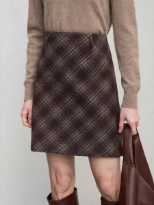 Wool Plaid A-Line Skirt