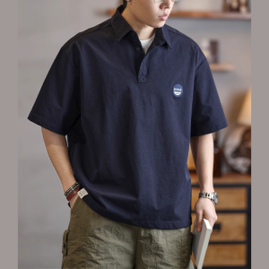 เสื้อเชิ้ตคอโปโลผู้ชาย แขนสั้น แห้งเร็ว ยืดหยุ่น ลำลอง ฤดูร้อน 2025 ใหม่ สำหรับกลางแจ้ง ลำลอง สไตล์ญี่ปุ่น คอกลม ทรงหลวม