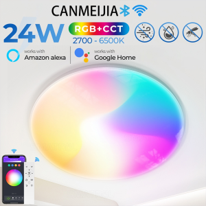 CANMEIJIA LED Ceiling Lights with APP Remote Control Modern Smart Dimming Panel Light 24W RGB Square Ceiling Lamp Home Decorative Ultra Thin Lighting Fixture for Living Room Bedroom