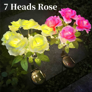 7-Head Solar-Powered LED Rose Lights Flower Garden Decor Outdoor Pathways Landscaping Light Lawn Decorative Atmosphere Lights